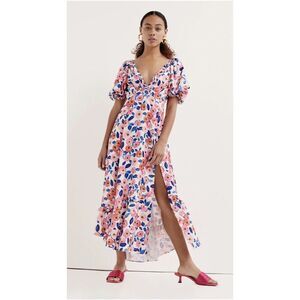 For Love & Lemons Gianni Floral Puff Sleeve Midi Dress Multicolor Size L